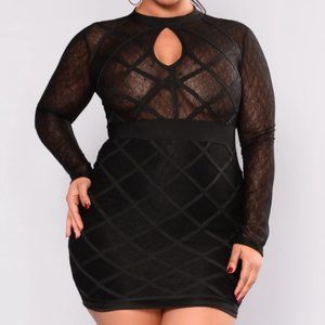 Fashion Nova Sz 1XL Black Long Sleeve Dress